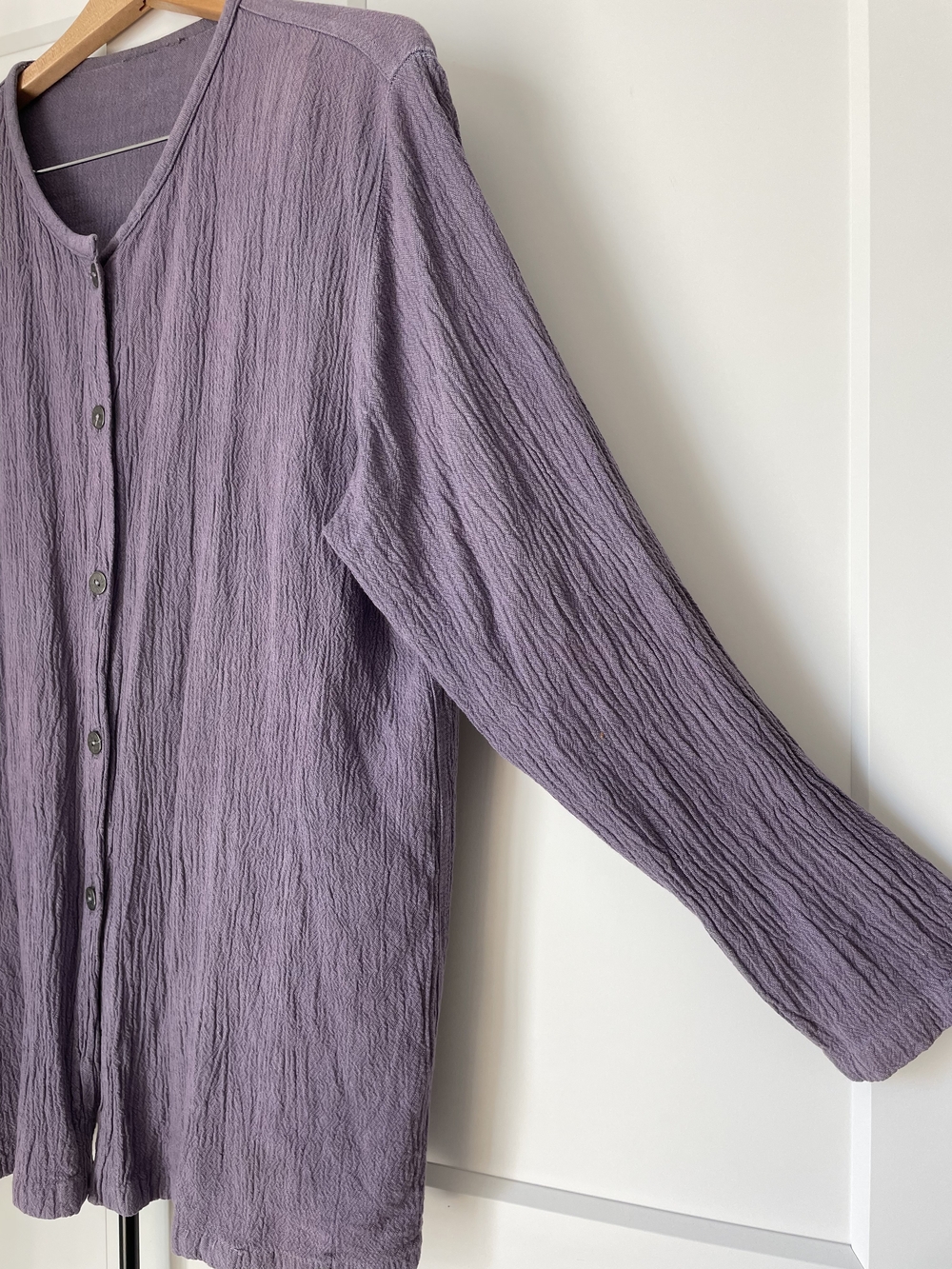 Maiwa Handprints Studio Linen Blend Button-Front Shirt in Dusty Lavender